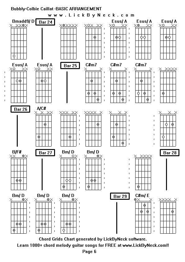 Chord Grids Chart of chord melody fingerstyle guitar song-Bubbly-Colbie Caillat -BASIC ARRANGEMENT,generated by LickByNeck software.